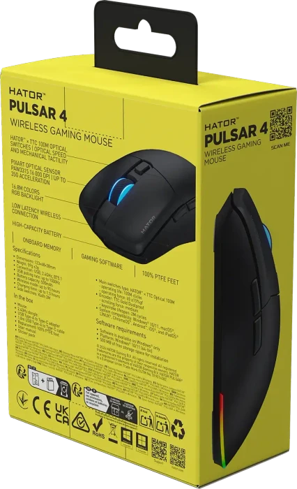 Hator Pulsar 4 Wireless Gaming Mouse schwarz, USB/Bluetooth