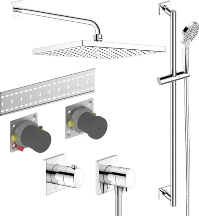 Keuco IXMO Brause-Set 10 Thermostatarmatur für 2 Verbraucher mit Brausestange und Kopfbrause chrom