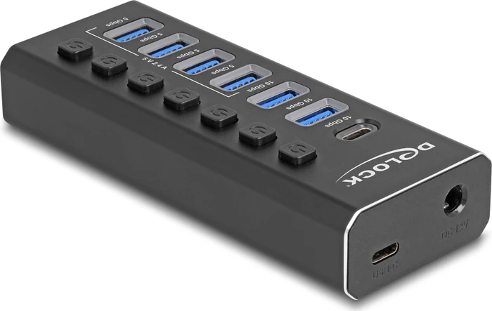 DeLOCK 7 Port USB Hub mit Schalter und Beleuchtung, USB-C 3.1 [Buchse]
