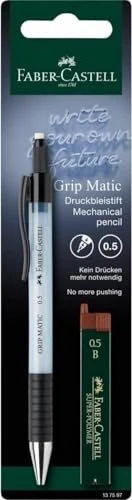 Faber-Castell Grip Matic 1375 Druckbleistift 0.5mm graphit, Sky Blue, Blister, Radierer, 12 Minen