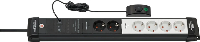 Brennenstuhl Premium-Line Comfort Switch Plus, 6-fach, 2x permanent, 4x schaltbar, 3m, schwarz/hellgrau