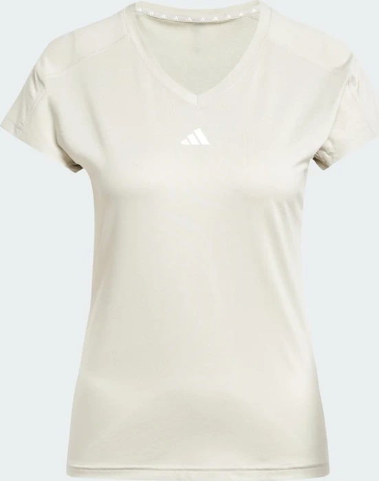 adidas Aeroready Train Essentials Minimal Branding V-Neck Funktionsshirt kurzarm beige/weiß (Damen)