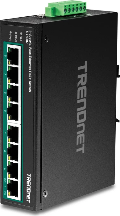 TRENDnet TI Hardened Industrial Railmount Switch, 8x RJ-45, 200W PoE+