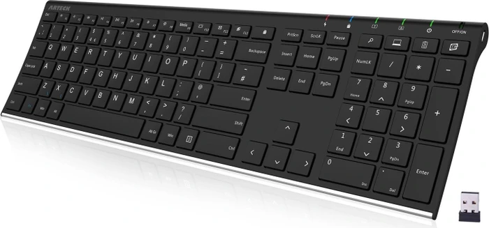 Arteck 2.4G Wireless Keyboard Stainless Steel Ultra Slim Full Size, EN