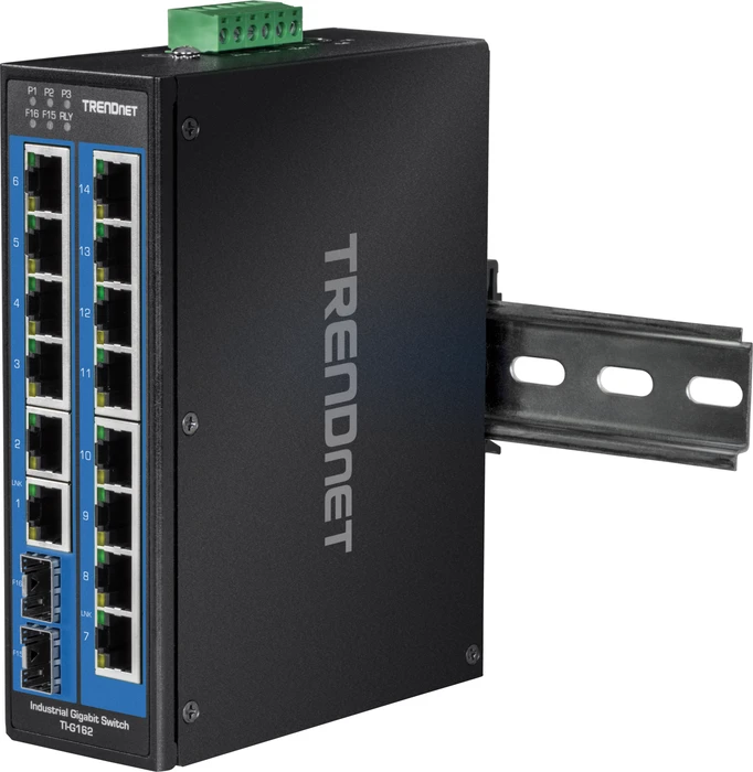 TRENDnet TI Hardened Industrial Railmount Gigabit Switch, 14x RJ-45, 2x SFP