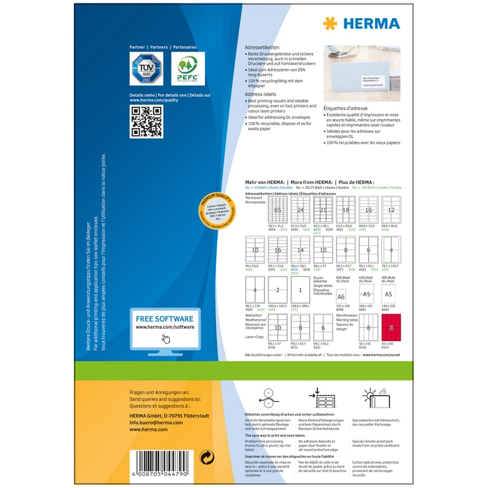 Herma Etiketten Premium, 88.9x33.8mm, weiß, matt, 100 Blatt (1600 Etiketten)