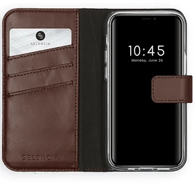 Selencia Echtleder Booktype Hülle für das iPhone 12 Mini braun