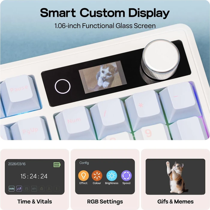 Epomaker TH108 V2 Pro Wireless, Blue White, LEDs RGB, hot-swap, Epomaker Sea Salt Silent V2, USB/Bluetooth, US