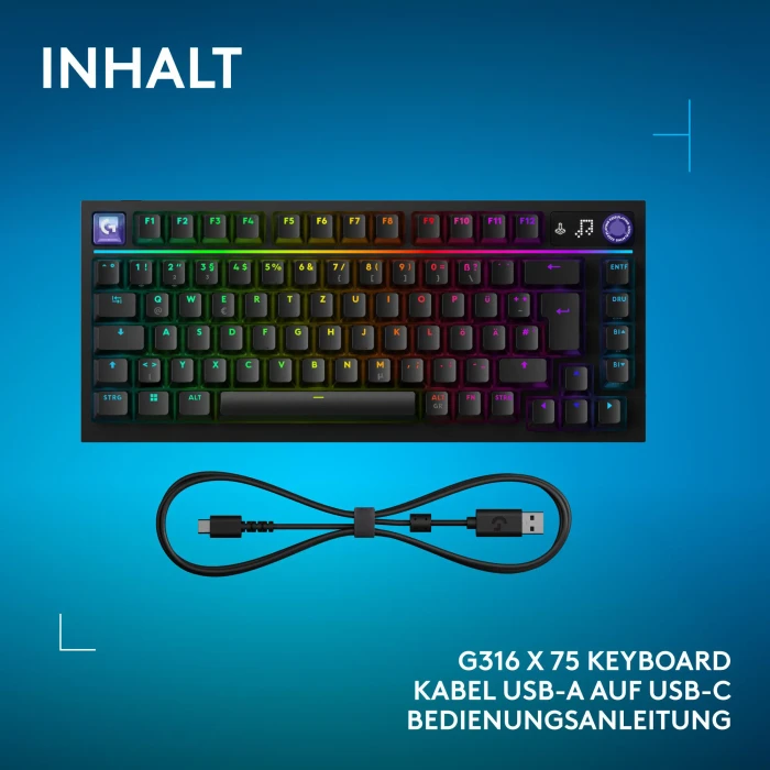 Logitech G316 X 75, schwarz, Tactile Switch, USB, DE