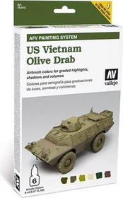 Vallejo Model Air AFV Painting System US Vietnam olive drab Farbset, 6-tlg.