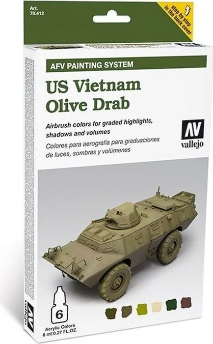 Vallejo Model Air AFV Painting System US Vietnam olive drab Farbset, 6-tlg.