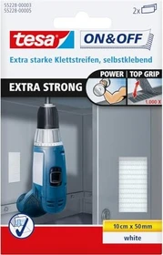 tesa On & Off Klettstreifen extrastark weiß, 2 Stück