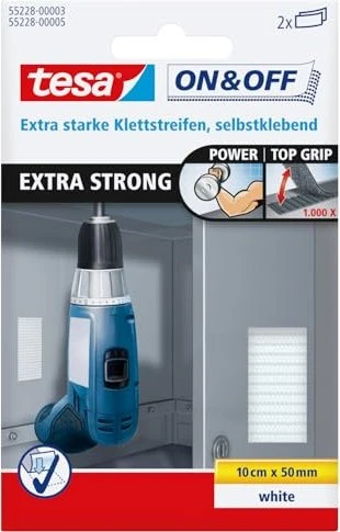tesa On & Off Klettstreifen extrastark weiß, 2 Stück