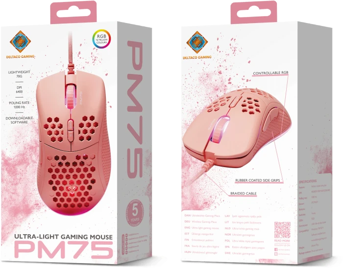 Deltaco DM210 Ultra-Light Gaming Mouse rosa, USB
