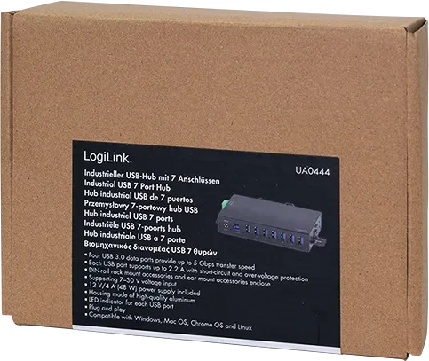LogiLink Industrial Railmount USB-Hub, 7x USB-A 3.0, USB-B 3.0 [Buchse]