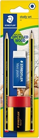 Staedtler Noris 120 Bleistift HB graphit, schwarz/gelb, Radierer, Anspitzer, 2er-Pack