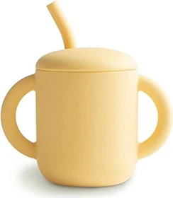 Mushie Silikon Trinklernbecher mit Strohhalm, 6+M, 175ml, pale daffodil