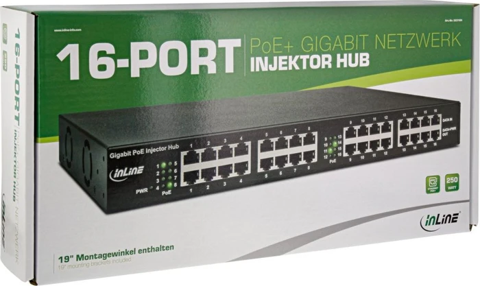 InLine Desktop Gigabit PoE-Injektor, 32x RJ-45, 250W PoE+