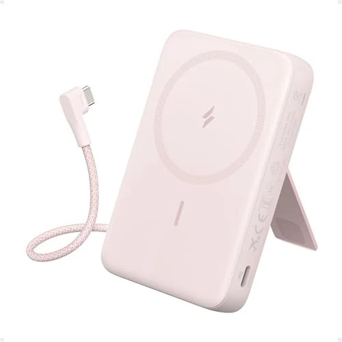 Anker Zolo Power Bank (10K, Magnetic, Built-In USB-C Cable) rosa