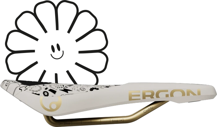 Ergon SM Downhill Comp Vali Höll Edition 120mm Sattel weiß/gold