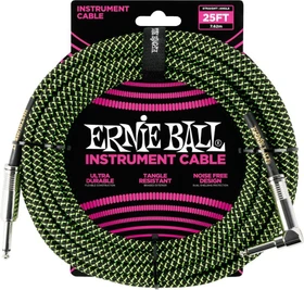 Ernie Ball 25' Braided Straight/Angle Instrument Cable Black/Green