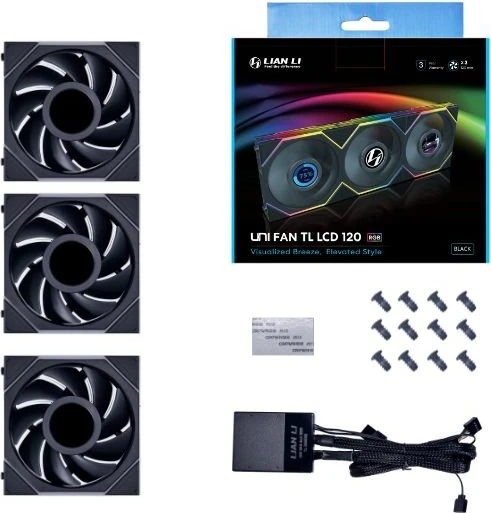 Lian Li Uni Fan TL LCD 120 RGB, schwarz, LED-Steuerung, 120mm, 3er-Pack