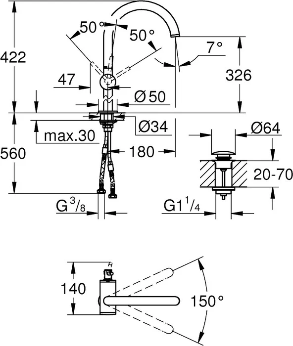Grohe Atrio Einhand-Waschtischbatterie 1/2" XL-Size cool sunrise gebürstet