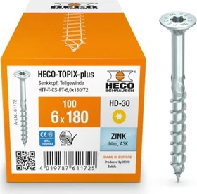 HECO TOPIX-plus verzinkt blau A3K Torx T30 Holzschraube, 6x180mm, 100 Stück