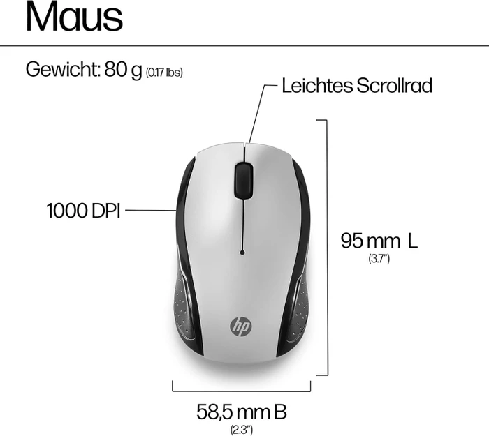 HP 200 Wireless Mouse silber, USB