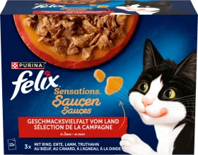 Purina Felix Sensations Saucen, Geschmacksvielfalt vom Land, 1.02kg (12x 85g)