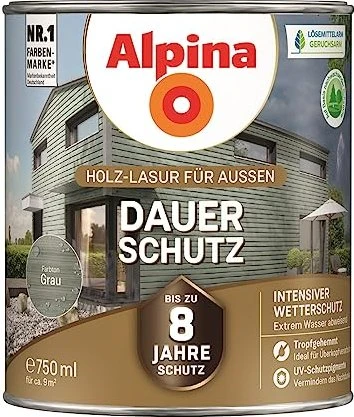 Alpina Farben Dauer-Schutz Holz-Lasur außen grau, 750ml