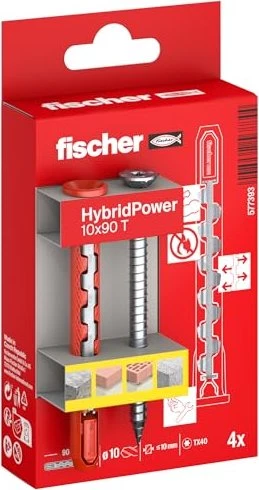 fischer HybridPower 10x90 T K Schrauben/Dübel-Sortiment, 4 Stück