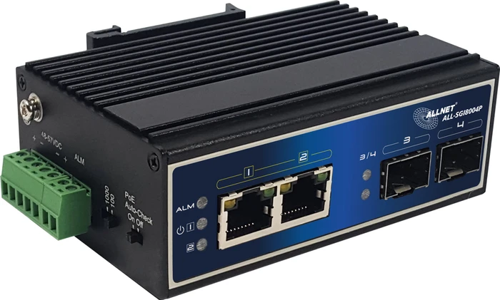 Allnet SGI Industrial Railmount Gigabit Switch, 2x RJ-45, 2x SFP, 180W PoE++