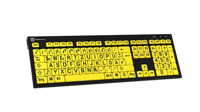 LogicKeyboard Nero Slim Line LargePrint PC, Black on Yellow, USB, DE