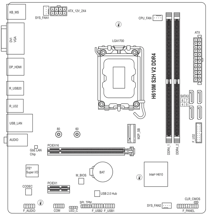 GIGABYTE H610M S2H V2 DDR4 (Intel 1700)