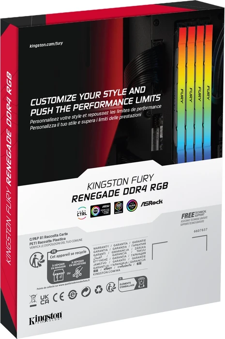 Kingston FURY Renegade RGB UDIMM 16GB Kit, DDR4-4000, CL19-23-23, 1RX8