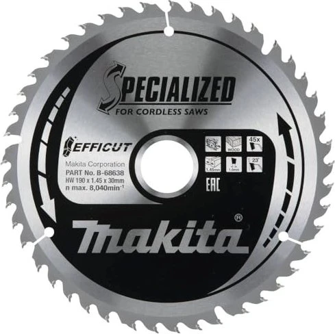 Makita Specialized Efficut Kreissägeblatt 45Z, 190x1x30mm, 1 Stück