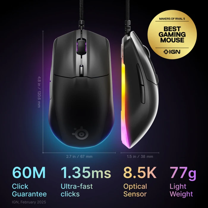 SteelSeries Rival 3 Gen 2, schwarz, USB
