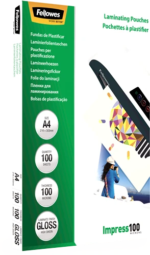 Fellowes Laminierfolien, A4, 2x 100µm, glänzend, 100 Stück