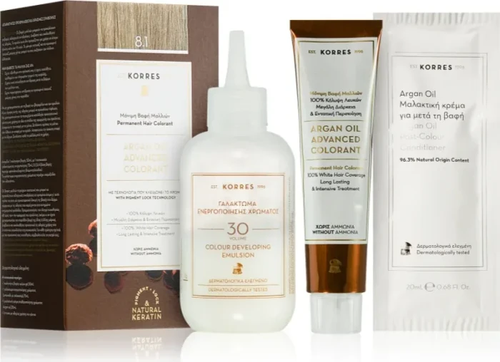 Korres Argan Oil Permanent Hair Colorant Haarfarbe 8.1 hellblond asch