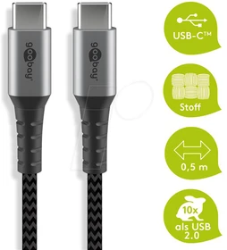 Wentronic USB-C auf USB-C Textilkabel mit Metallsteckern 0.5m grau/silber