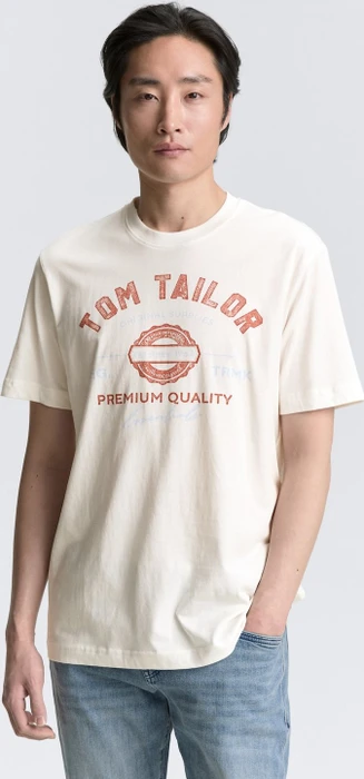 Tom Tailor Logo-Print T-Shirt kurzarm off white (Herren)