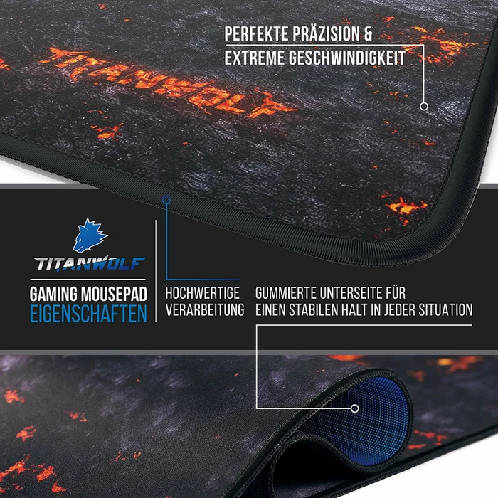 Titanwolf Lava XXL Speed Gaming-Mauspad, schwarz/rot