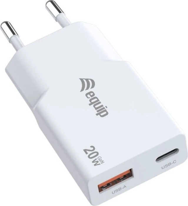 Equip 2-Port 20W GaN Slim USB PD-Ladegerät USB-C x1 USB-A x1 weiß