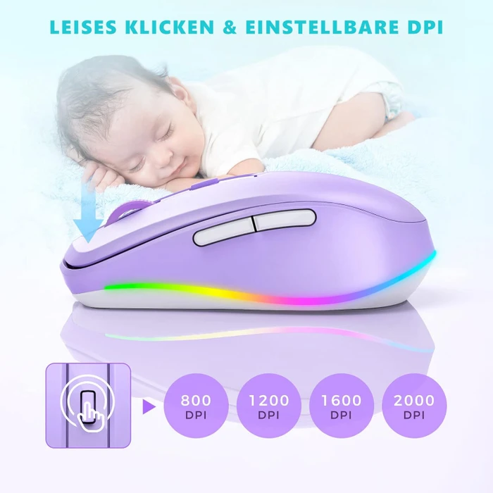 Seenda Rechargeable Wireless RGB Mouse mit Jiggler-Funktion, violett, USB