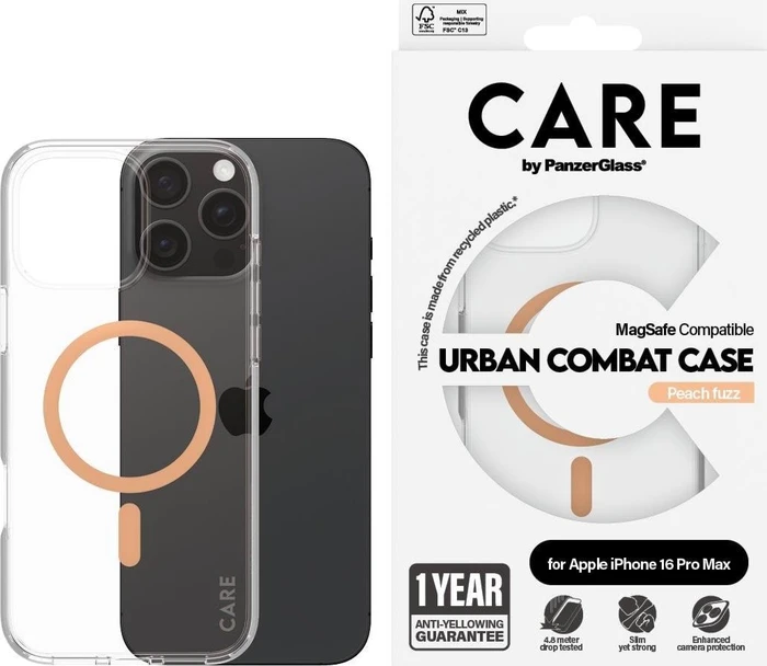 PanzerGlass Care Flagship Case Urban Combat MagSafe für Apple iPhone 16 Pro Max Peach Fuzz