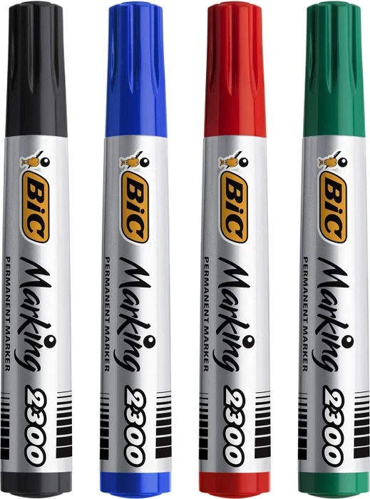 BIC Marking 2300 ECOlutions Permanentmarker Keilspitze 3.7-5.5mm schwarz/blau/rot/grün, 4er-Set, Blister