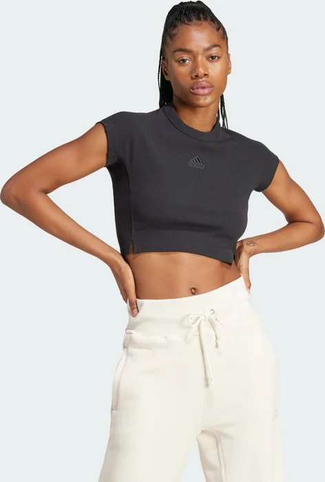 adidas Lounge Ribbed Crop T-Shirt kurzarm schwarz (Damen)