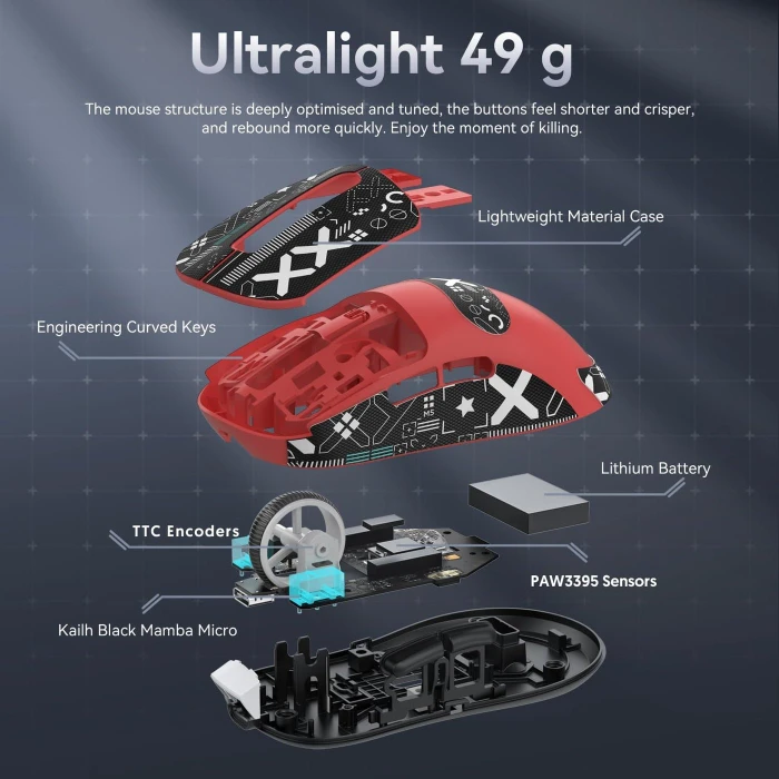 Attack Shark X3 Wireless Gaming Mouse rot, inkl. Grip Tape, USB/Bluetooth