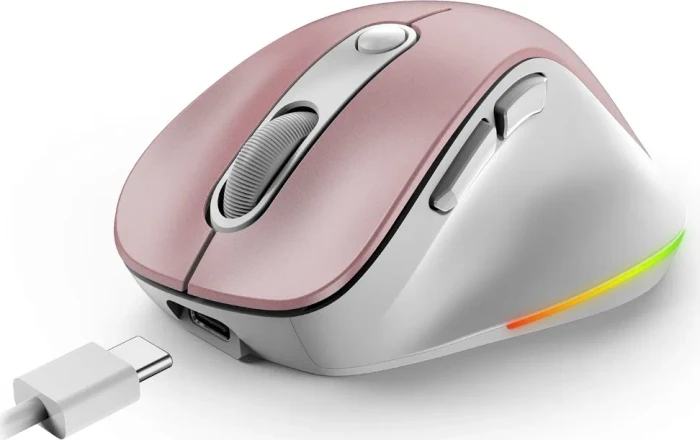 Genius Ergo 9000S Pro Wireless Bluetooth Rechargeable Mini Ergo Silent Mouse, Pink, USB/Bluetooth